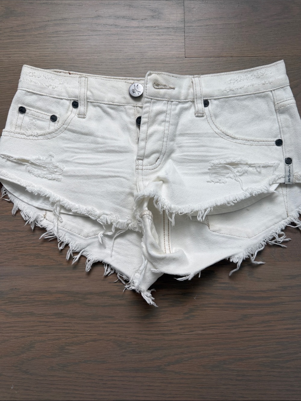 One Teaspoon White Distressed Cutoff Denim Shorts